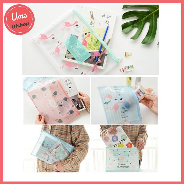 

PF08 Transparan Unicorn and Flamingo A4 Stationery File Storage pouch - Fla White