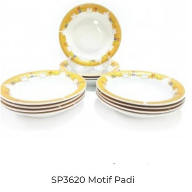 Piring Sup VICENZA 9.25 inch SP3620 (6 PCS) Motif PADI  Dinner Plate bahan Porselen wadah saji, plat