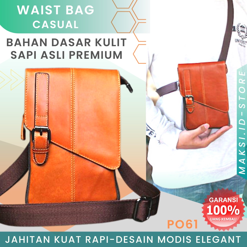 Tas Selempang Pria Kulit Asli Tas Slempang Pria Kulit Waistbag Pria Tas HP Selempang Genuine Leather Multifungsi For Smartphone Bahan Kulit Sapi Asli P061 KUALITAS TERJAMIN MEMUASKAN