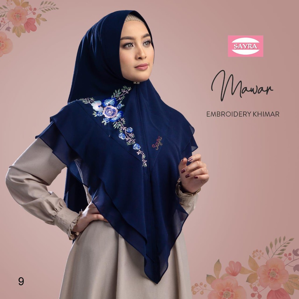 Jilbab Syari Khimar Mawar Embroidery Ori Sayra SAYRA1-9. NAVY