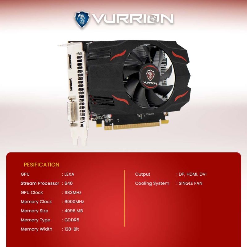 VGA AGS VURRION AMD RADEON RX 550 4GB DDR5 128Bit REAL CAPACITY