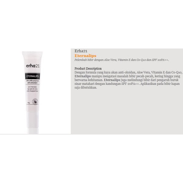 Termurah!!!   ERHA21 Erha Eternalips 8 gr - Pelembab Bibir Co-Q10 SPF 25 Aloe Vera Vitamin E Kering