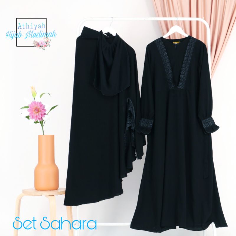 Gamis set syar'i hitam  jetblack