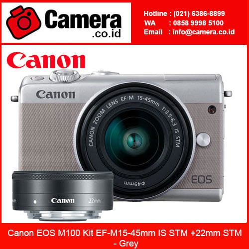 Canon EOS M100 Kit EF-M15-45mm IS STM  22mm STM - Grey -  Mirrorless