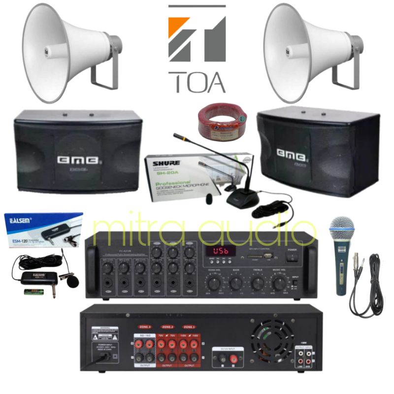 Paket sound system TOA mesjid dan speaker BMB 8 inch