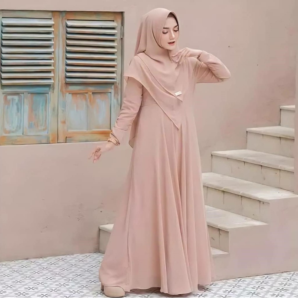 MAYRA SYARI SET KHIMAR M-XXL Gamis Baju Busana Wanita Muslim Remaja Jumbo Terbaru Termurah 2021-MOCCA