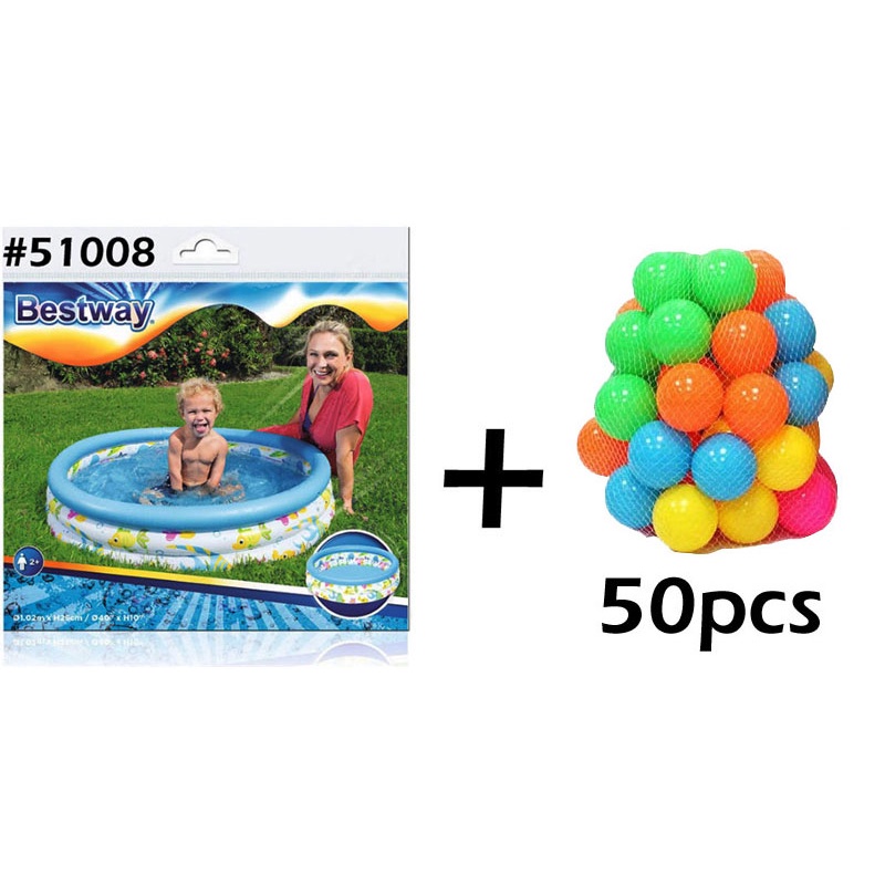 Bestway 51009, 51008 Kolam Renang Anak dan Bayi Ocean Life - Paket Kolam Mandi Bola 122 cm x 25 cm-51008 + Bola 50 pcs