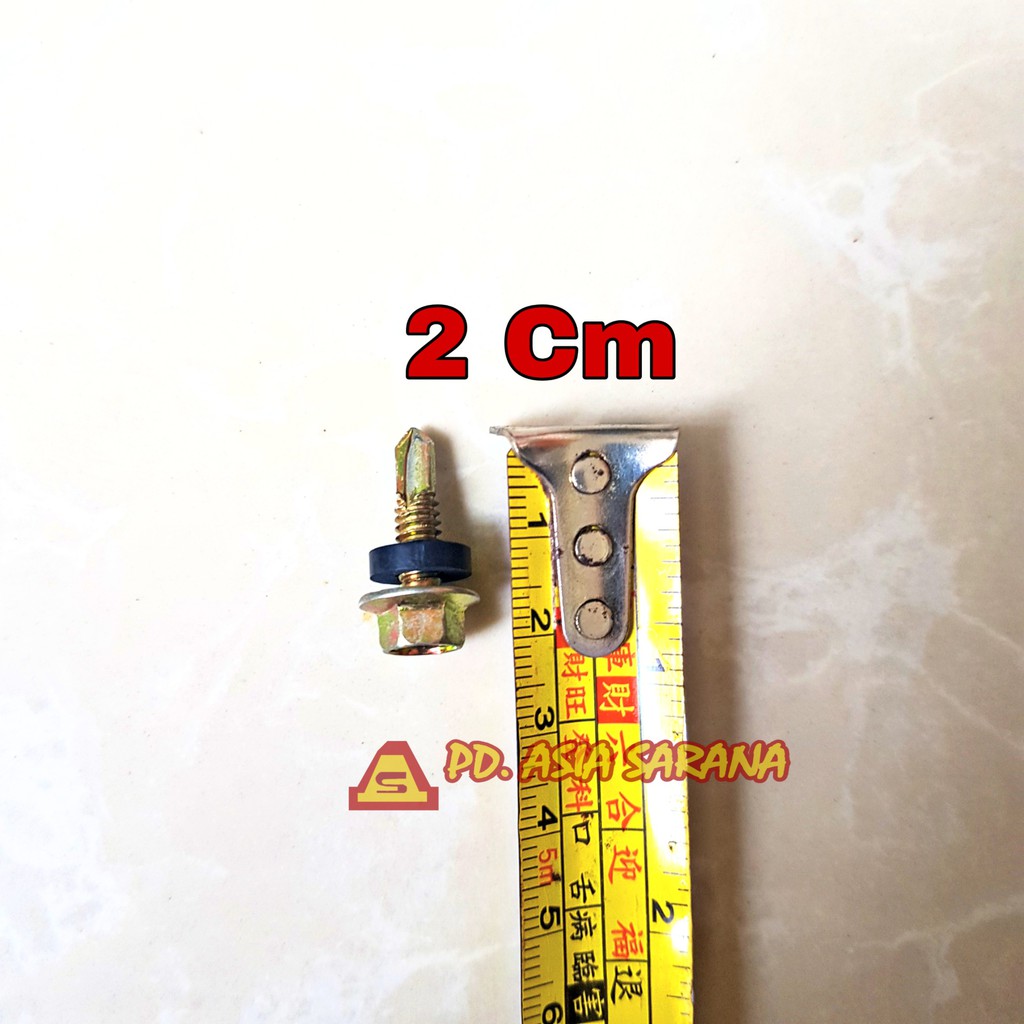 Paku Roofing Kuning 2 Cm / Skrup Holo Besi Baja 20mm / Sekrup Ruping