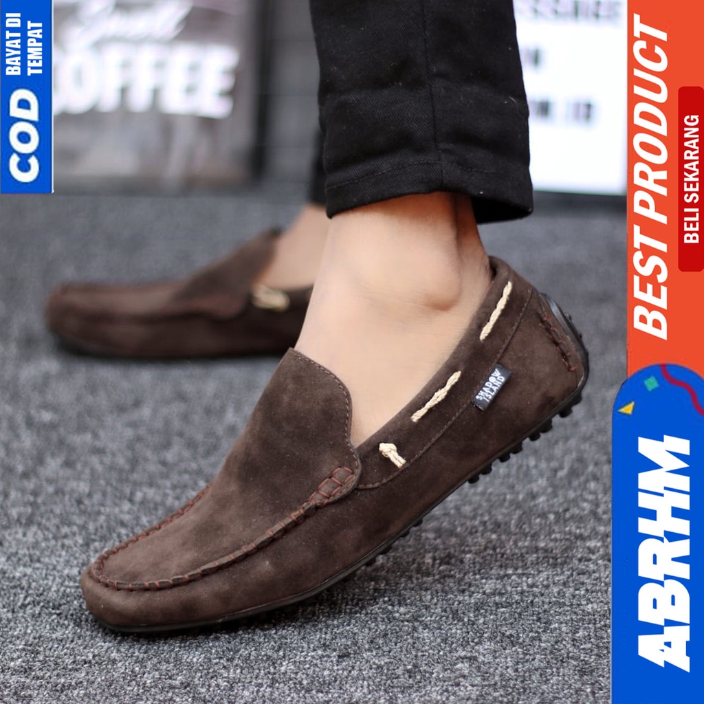 Sepatu Slip On Santai Casual Slop Kerja Hitam Pria Abrhm Hunigo