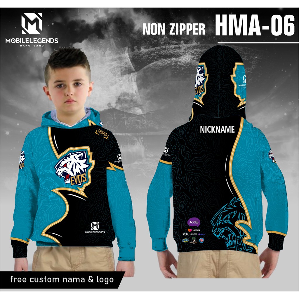 Jersey hoodie mobile legends evos anak baju kaos game ml lengan panjang