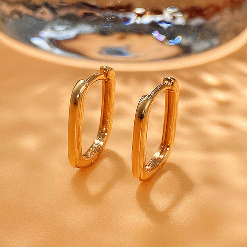 Anting 925 Sterling Silver Bentuk U 18K Gold Glossy Untuk Wanita