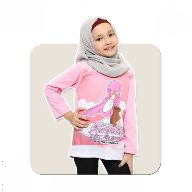 Nauree - Baju Kaos Anak Perempuan Gambar Aisyah Ukuran S M L XL XXL XXXL XXXL Tangan Panjang Untuk Umur 1 2 3 4 5 6 7 8 Tahun Bahan Cotton Combed 24s Tampil Modis Stylish Nyaman Tebal Kualitas Premium