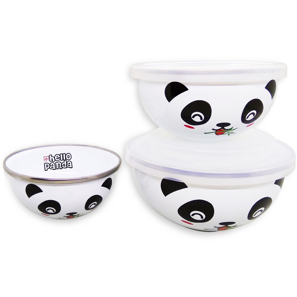 Maspion Mangkok MAGIC Bowl Motif Hello Panda Enamel - Isi 3pcs - Putih