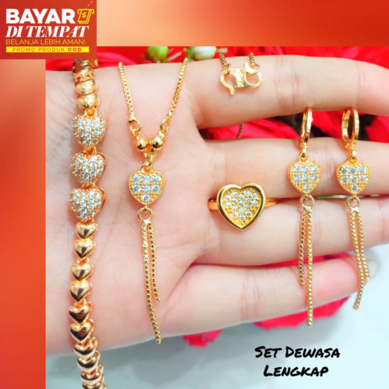 Set TITANIUM Dewasa permata Love minimalis full permata zircon elegan menawan Anti karat