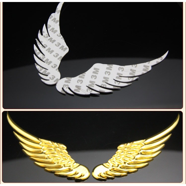 Tempelan Stiker 3D Bahan Aluminium keras non-fleksibel Sayap Wings Mobil Motor