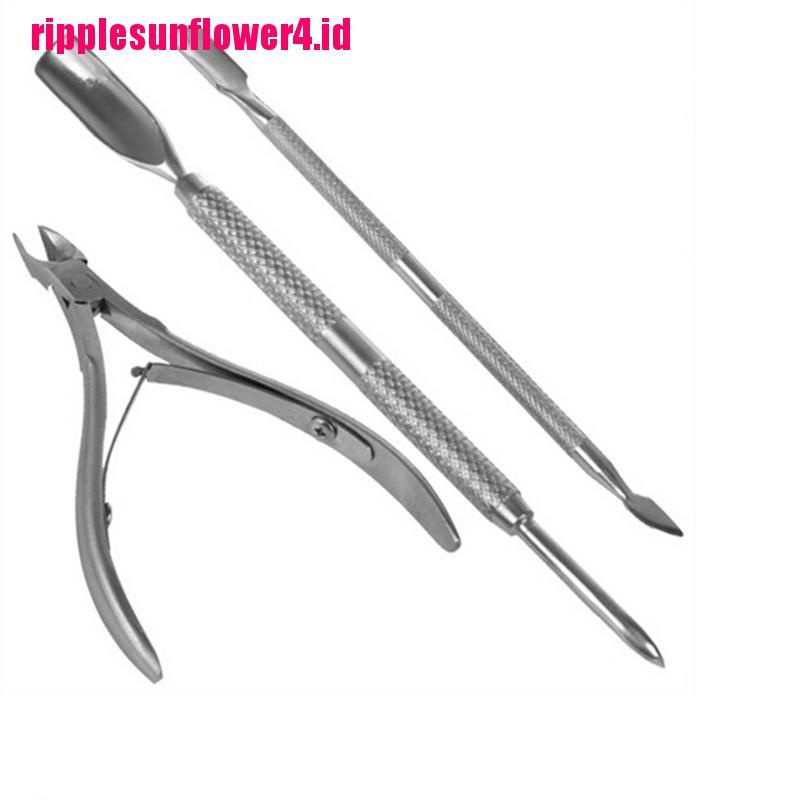 3pcs / set Sendok Pendorong Kutikula Bahan Stainless Steel Untuk Manicure