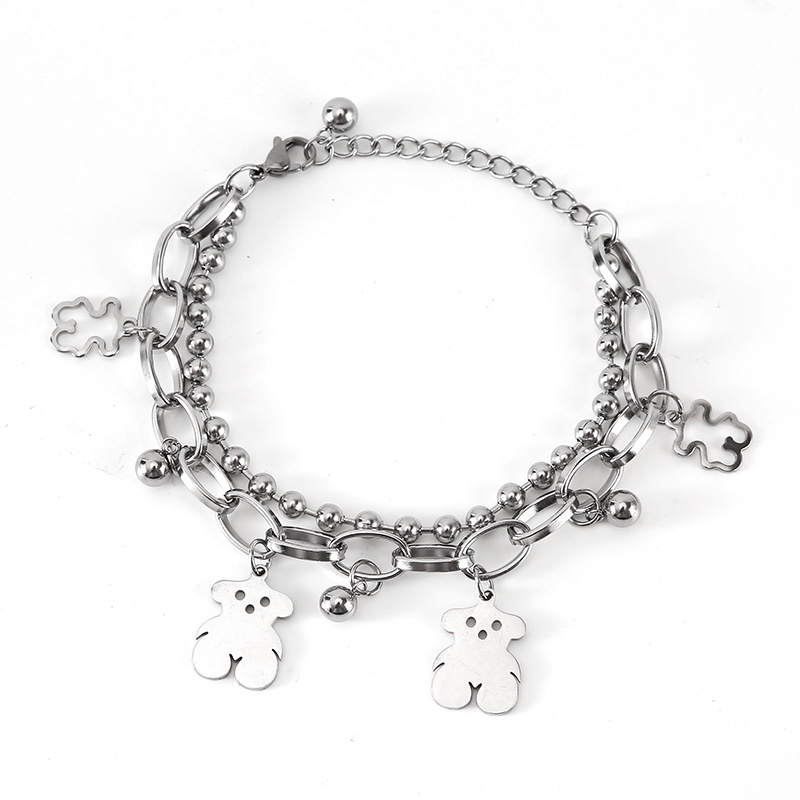 Titanium baja tidak memudar double-layer bear gelang untuk wanita in niche desain cahaya mewah Korea