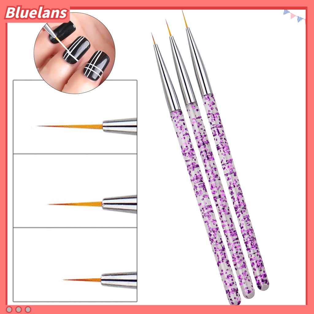 Bluelans 3Pcs / Set Kuas Lukis Kutek Gel UV Akrilik Untuk Nail Art / Salon