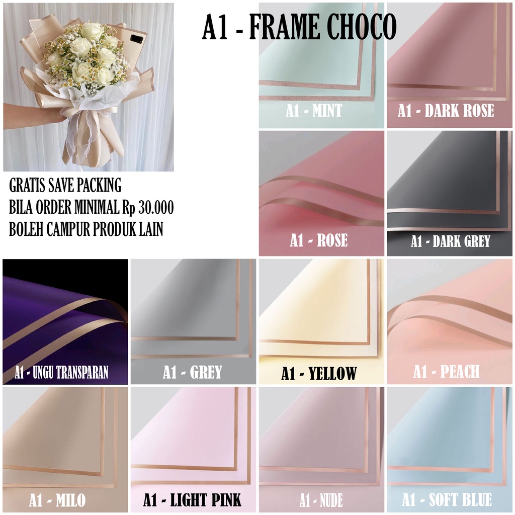 

(FRAME CHOCO) FLOWER WRAPPING CELLOPHANE PAPER / KERTAS PEMBUNGKUS BUKET BUNGA / KERTAS BUKET