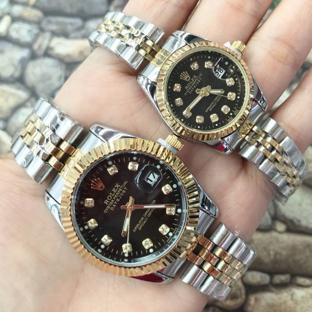 Jam Tangan Couple Rolex Rantai Tanggal Aktif New