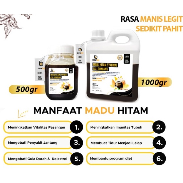 MADU VITALITAS STAMINA SNOWBEE MADU HITAM SYAHWAT ASLI SUMBAWA 500 gram