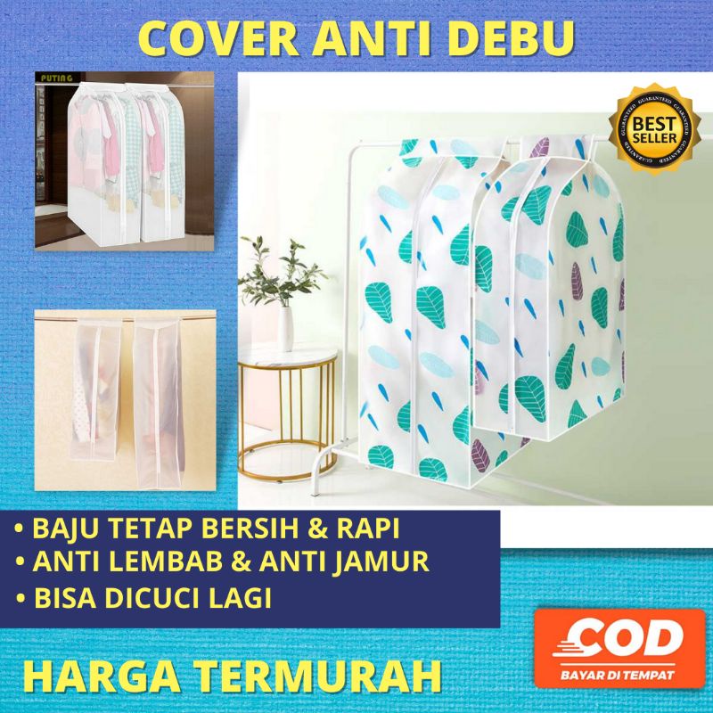 Cover Baju Gantung Anti Debu Dengan Resleting Warna Bening Dan Motif