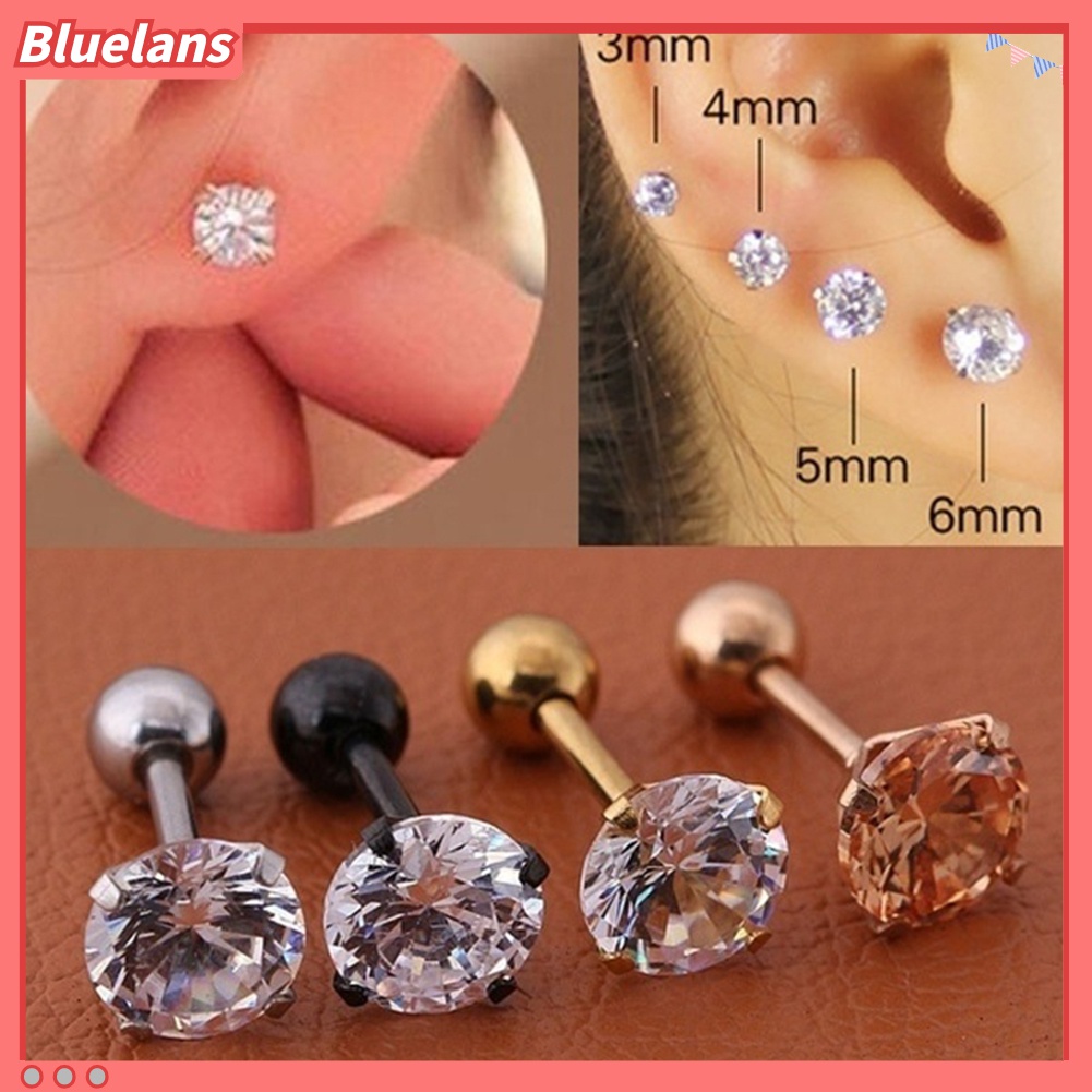 1pc Anting Stud Cubic Zirconia Bahan Titanium Steel Untuk Unisex