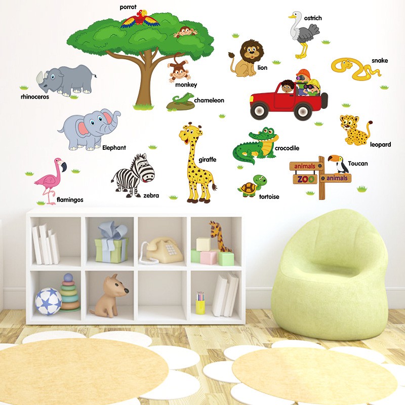 RELIZA WALL STICKER POHON ANIMAL HEWAN ANAK JERAPAH STIKER DINDING S9084