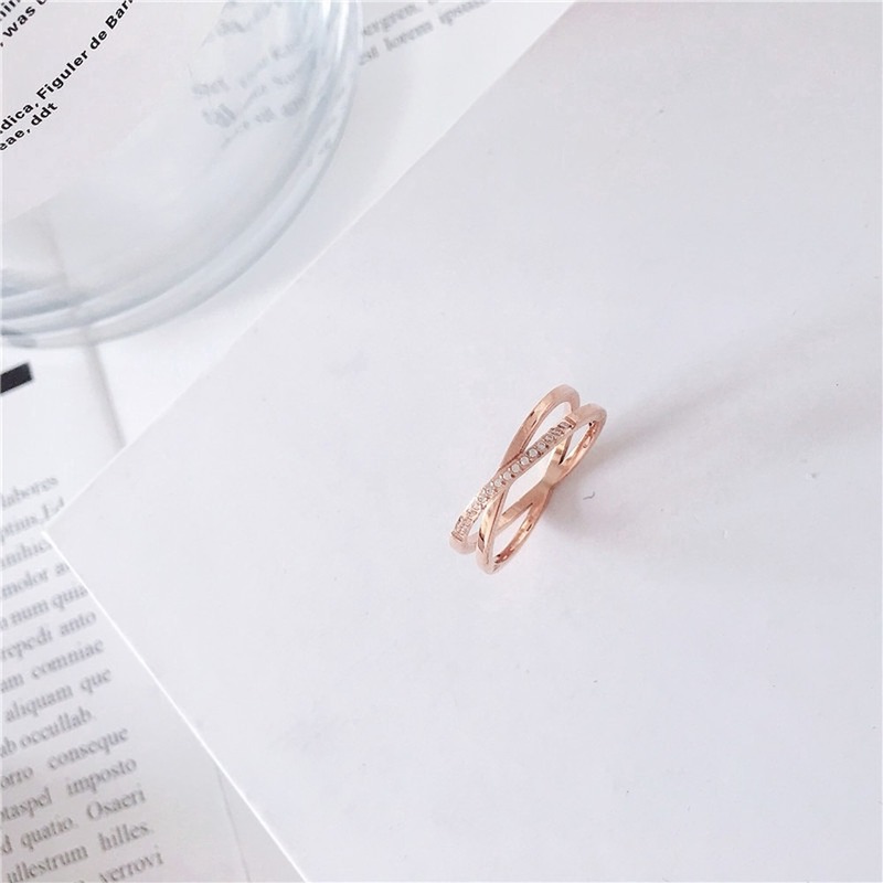 Cincin Berlian Baja Titanium Rose Gold Fashion Wanita Kristal Zirkon Rings