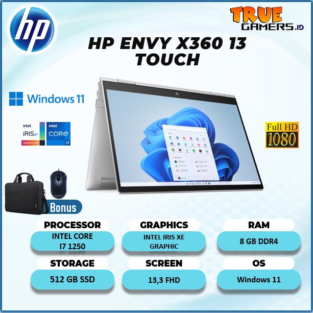 HP ENVY X360 13 TOUCH I7 1250 8GB 512SSD W11 13.3FHD WUXGA SLV