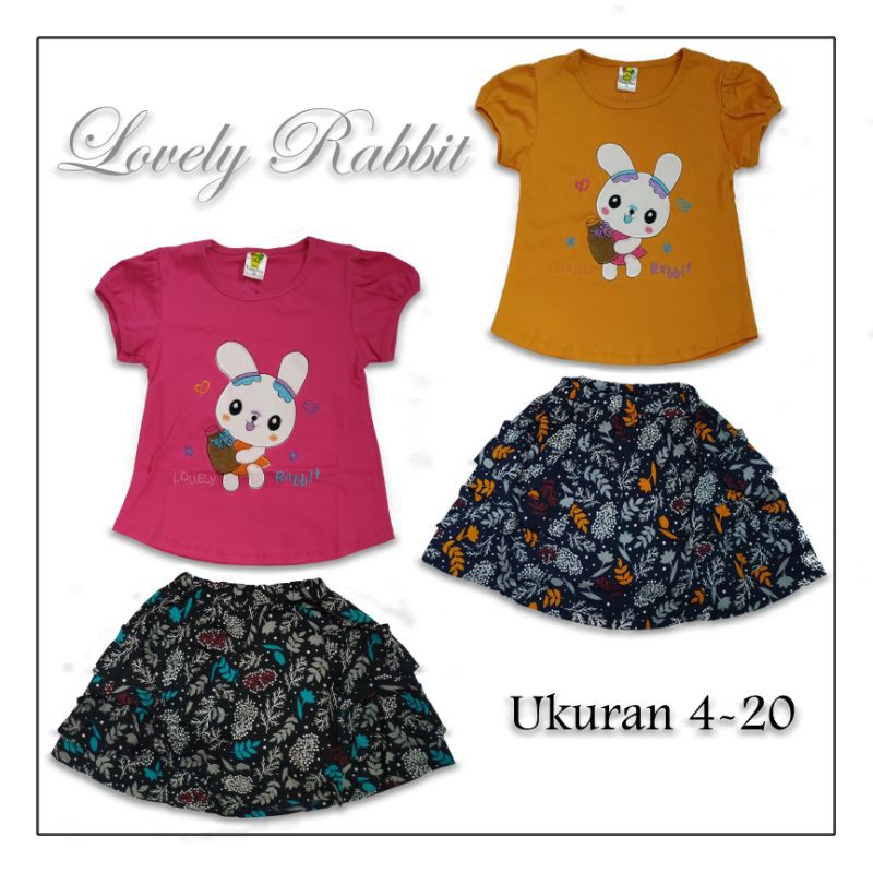 Setelan rok fashion anak perempuan 2-6 tahun motit rabbit (Sr.245)