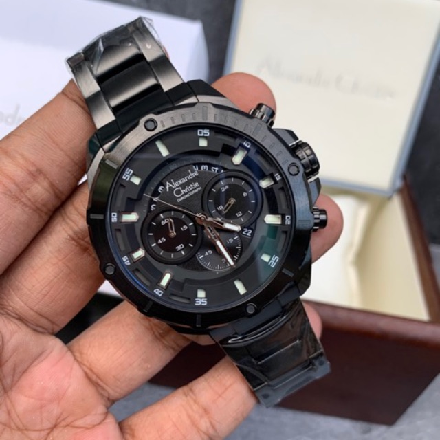 Jam Tangan Pria Alexandre Christie AC 6529 MC BIPBA Full Black Stainlees Original