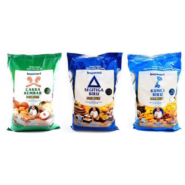 

Tepung terigu segitiga biru/cakra kembar/kunci biru (1kg)