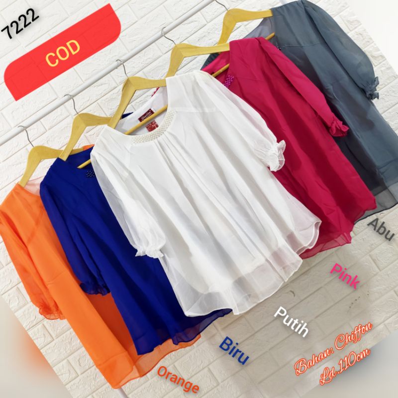 BLOUSE WANITA / ATASAN WANITA SIFON CHIFFON IMPORT/ IMMORTAL STYLE BLUS ORANG TUA LENGAN PENDEK MURA