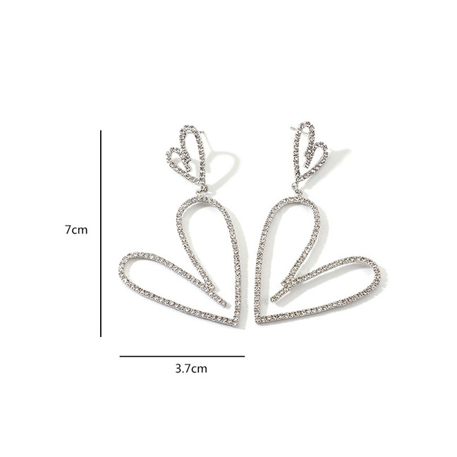 LRC Anting Tusuk Fashion Silver Fringed Full Diamond Love Earrings F87887