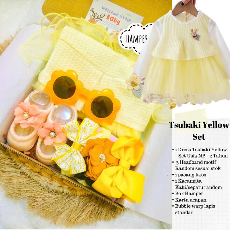 HAMPERSMEE SET PREMIUM - HAMPERS BAYI HAMPERS BABY KADO BAYI BABY GIFT HADIAH KELAHIRAN NEWBORN MURAH HEMPERS BAYI PARCEL BAYI BARU LAHIR-Tsubaki Yellow set
