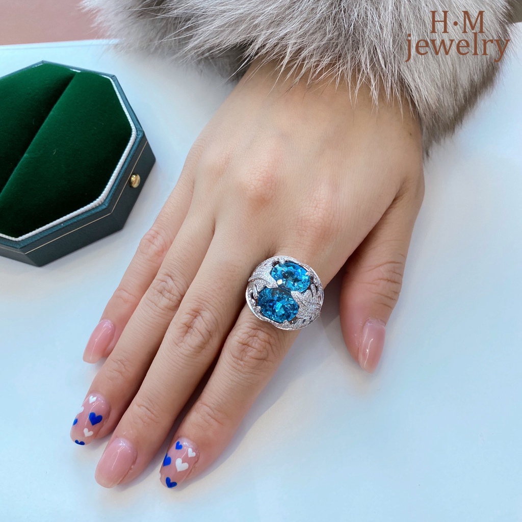 Cincin Berlian Aquamarine Kuning Model Terbuka