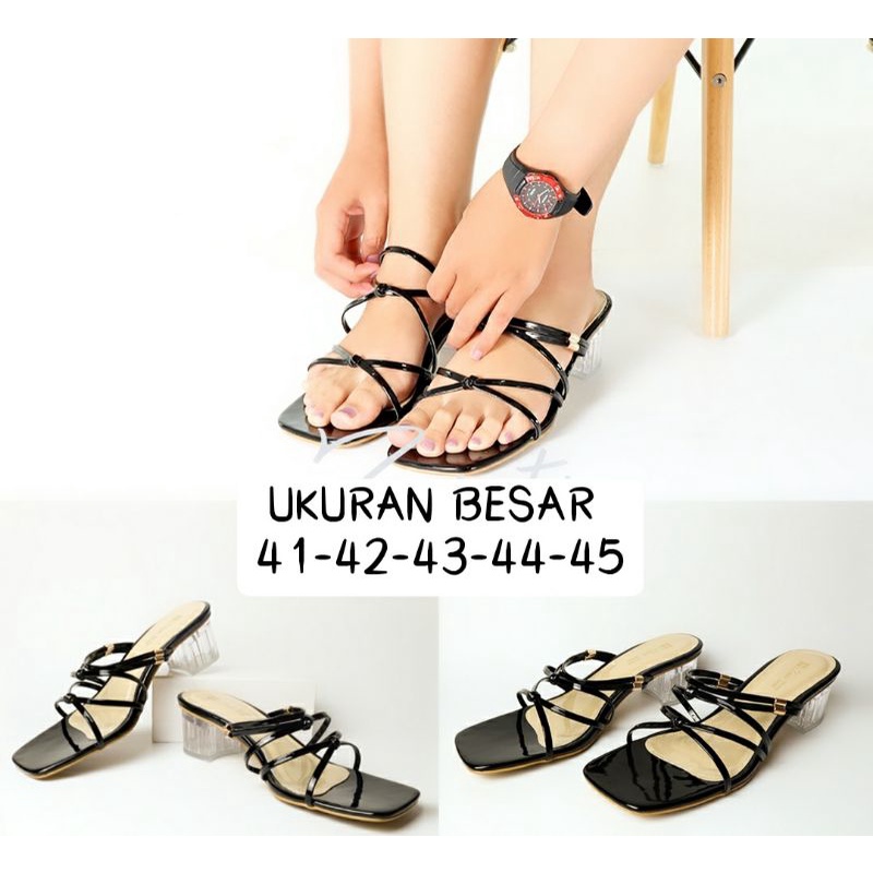 Sandal Slop Makazi Wanita Ukuran Besar 41-45 / Heels Slop Kaca Kekinian Hitam Jumbo BIG Size, 41