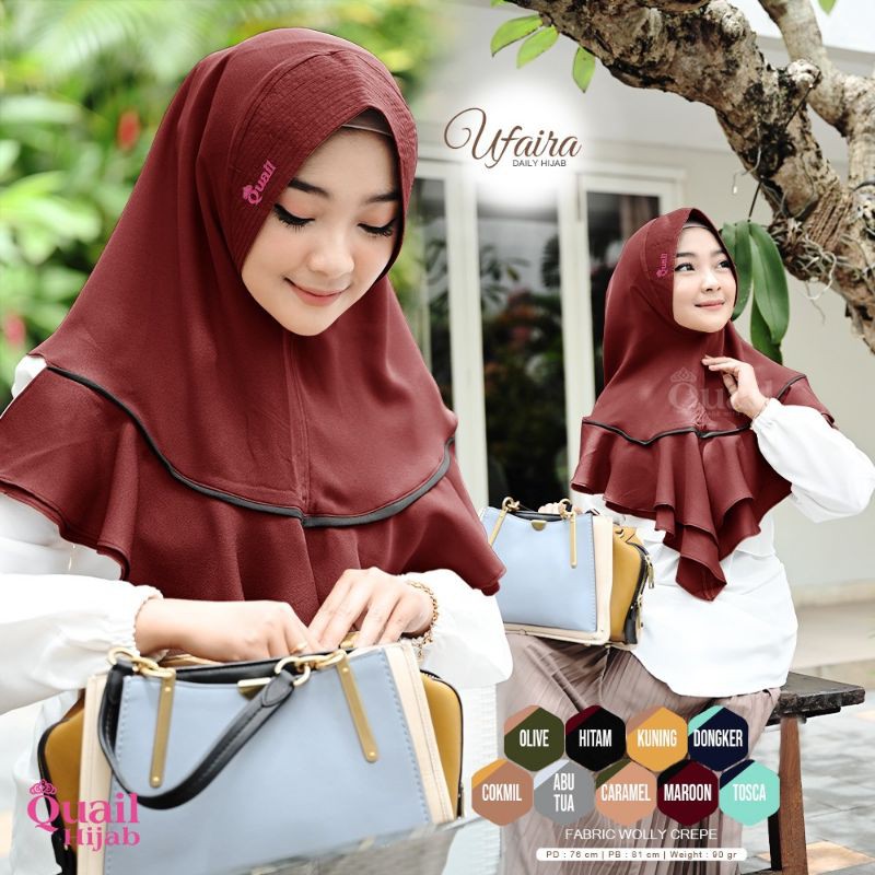 UFAIRA ORIGINAL QUAIL HIJAB | JILBAB DAILY QUAIL | JILBAB MAROON QUAIL | JILBAB LIPIT QUAIL