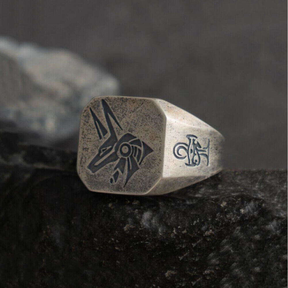 Mesir Mitologi Horus Anubis Baja Titanium Serigala Elang Vintage Perak Punk Pria Cincin Rings