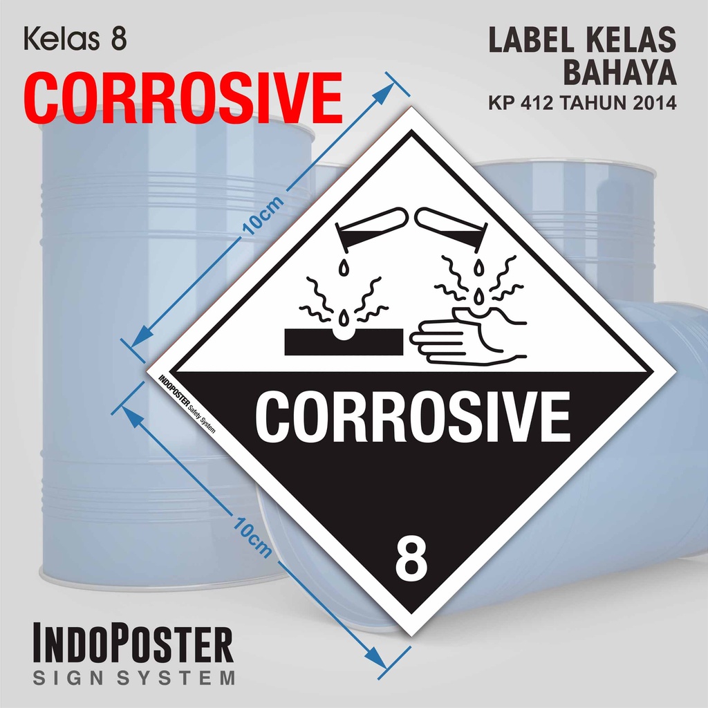

Stiker Label Simbol B3 Transportasi PM 60 2019 - Korosif Corrosive Nomor 8