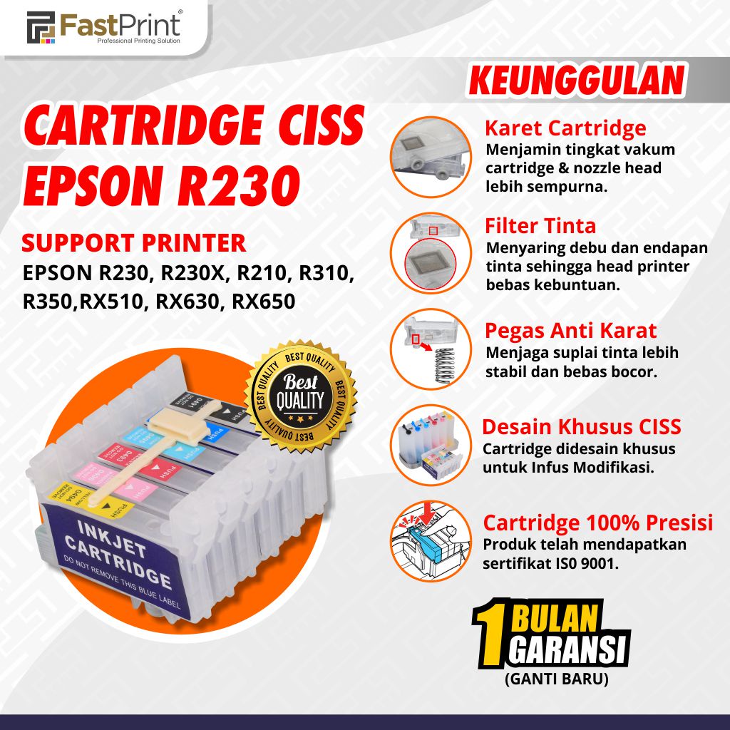 Cartridge CISS Refill EPSON R230 R230X R210 R310 Tanpa Chip