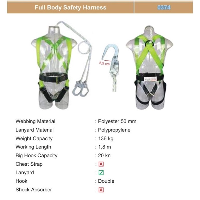 Safety Body Harness Double Lanyard Hook Besar Exelent 0374