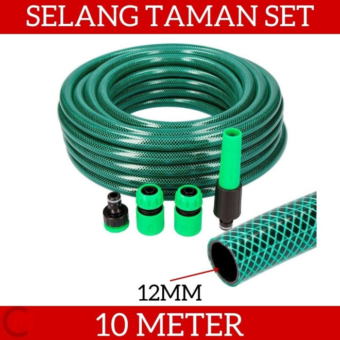 SET Selang Air Taman Kebun 12mm x Panjang 10M dan Nozzle Konektor Hose