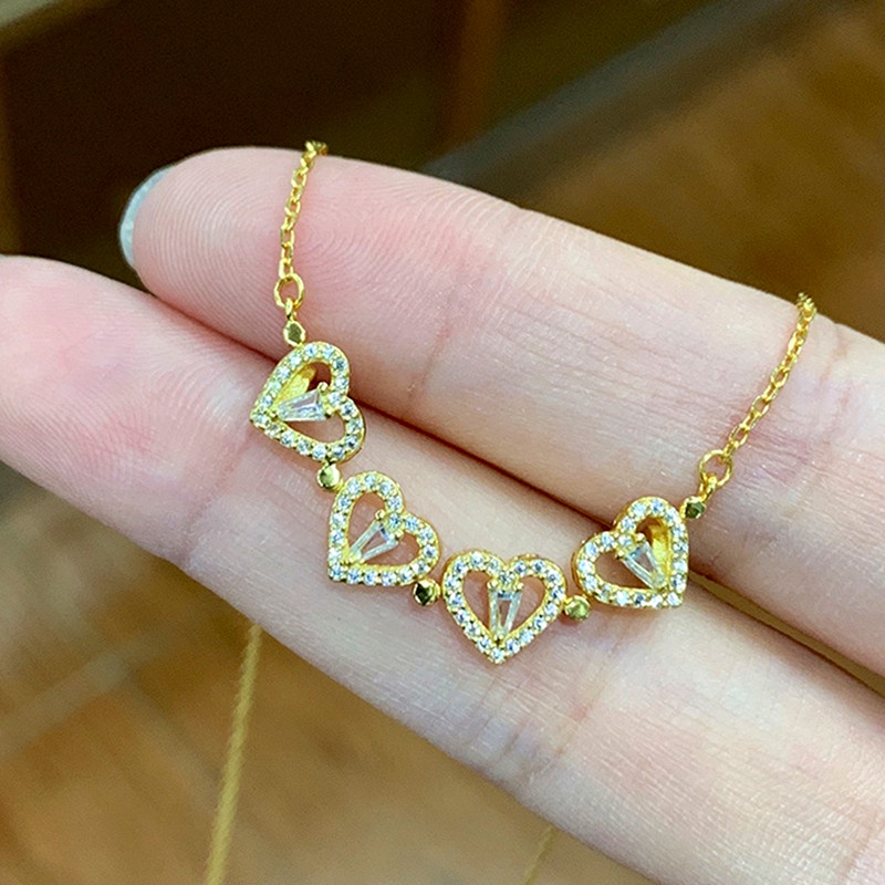 Kalung Titanium Korea Semanggi Hati Emas 18k Berlian 2 Cara Memakai Perhiasan