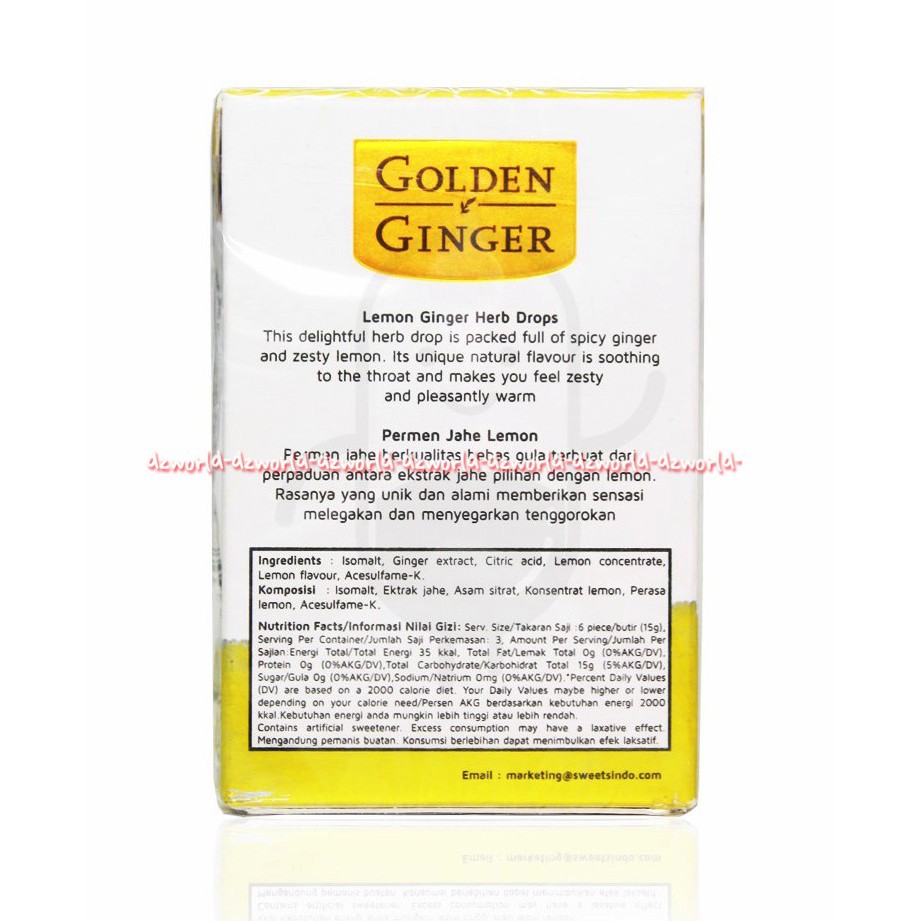 Golden Ginger SF Flip Top Lemon Gingerine 45gr Permen Helbal Ekstrak Jahe