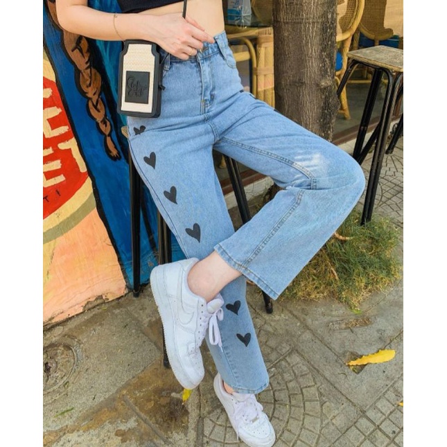 (27-30) LOVE BORDIR HW LOOSE JEANS / CELANA HW LOOSE KULOT JEANS WANITA CEWEK