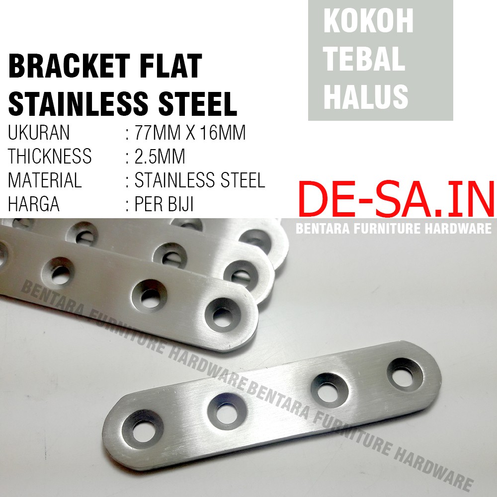 77MM Plat Stainless Steel Oval 77MM x 16MM - Rata Lurus Bracket Flat Reparasi Joint Fixing Repair