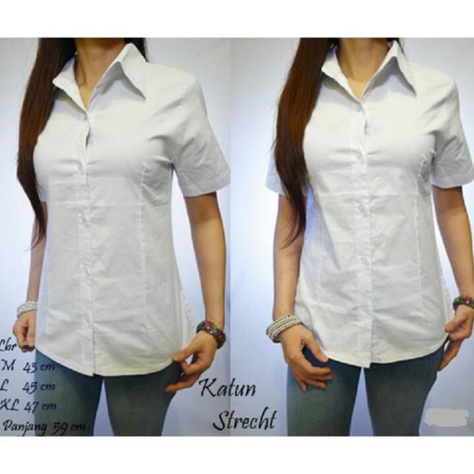 kemeja wanita putih polos lengan pendek - Putih, S
