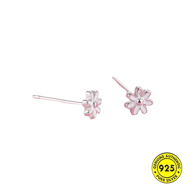 Anting Stud Mini Dripping Oil Bentuk Bunga Bahan Sterling Silver Untuk Wanita